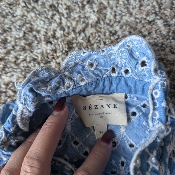 Sezane Erina Shirt in Blue/Ecru - Picture 7 of 15